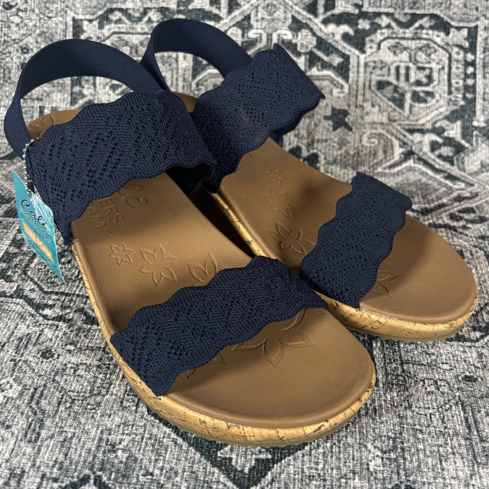 Cali From Skechers Beverlee Timeless Touch Wedge Sandals Navy Blue Size 9 NWT